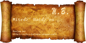 Mitró Balázs névjegykártya